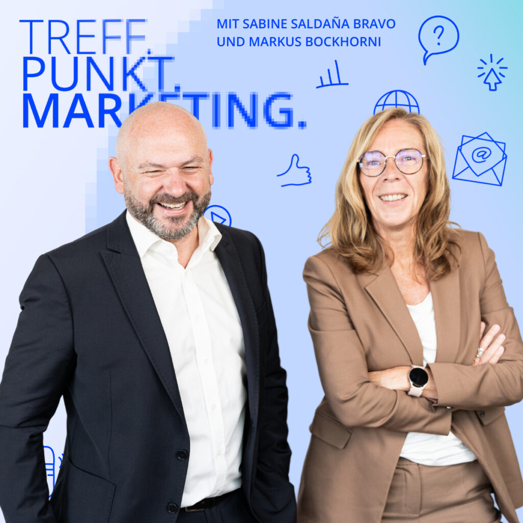 Podcast-Cover: TREFF.PUNKT Marketing Folge 10 - Bild mit den Moderatoren Sabine und Markus