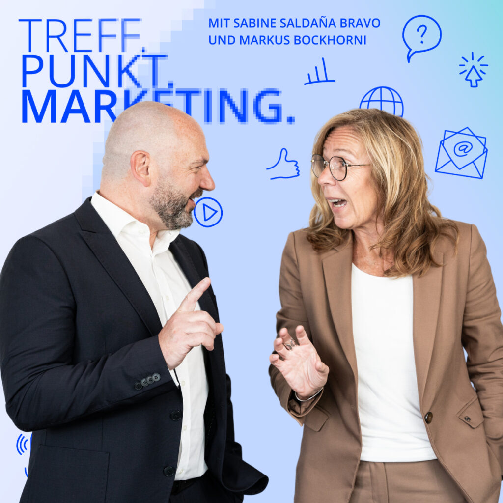 Podcast-Cover: TREFF.PUNKT Marketing Folge 20 - Bild mit den Moderatoren Sabine und Markus