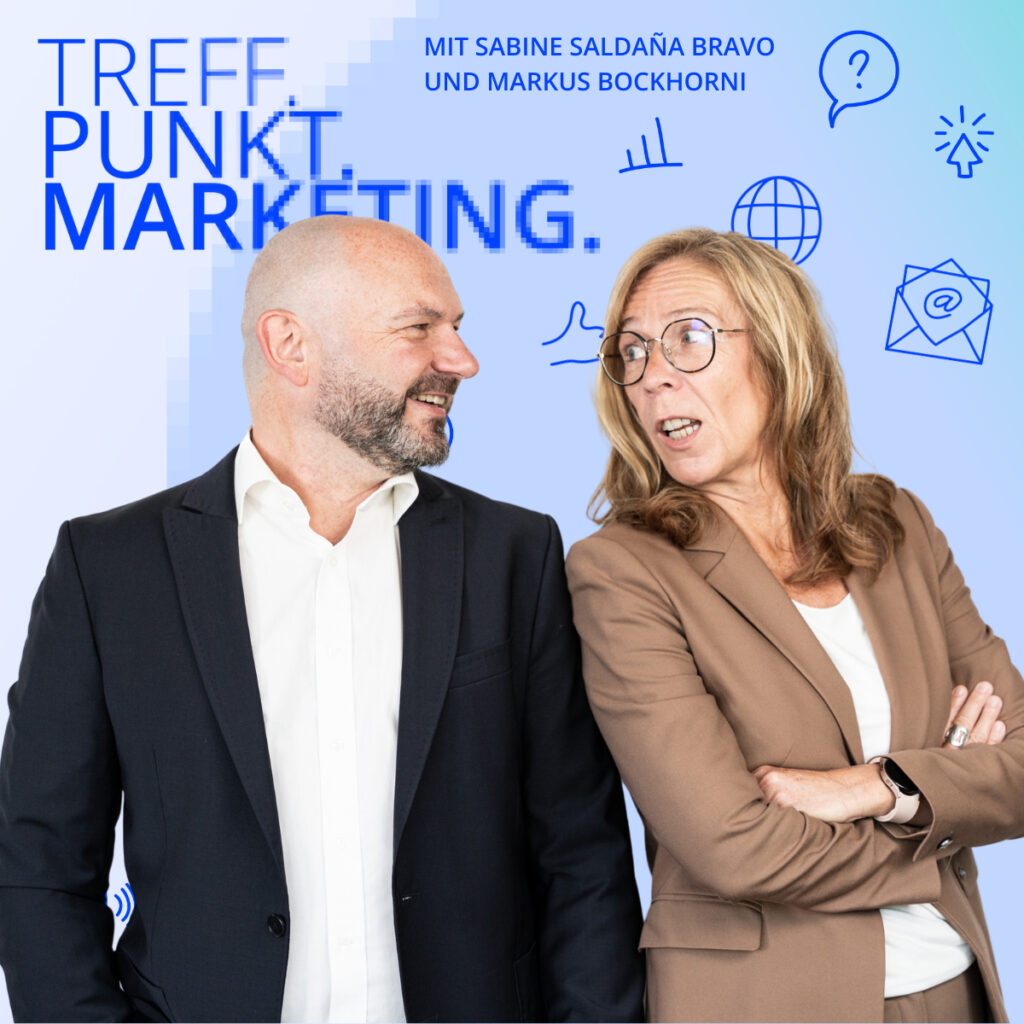 Podcast-Cover: TREFF.PUNKT Marketing Folge 9 - Bild mit den Moderatoren Sabine und Markus
